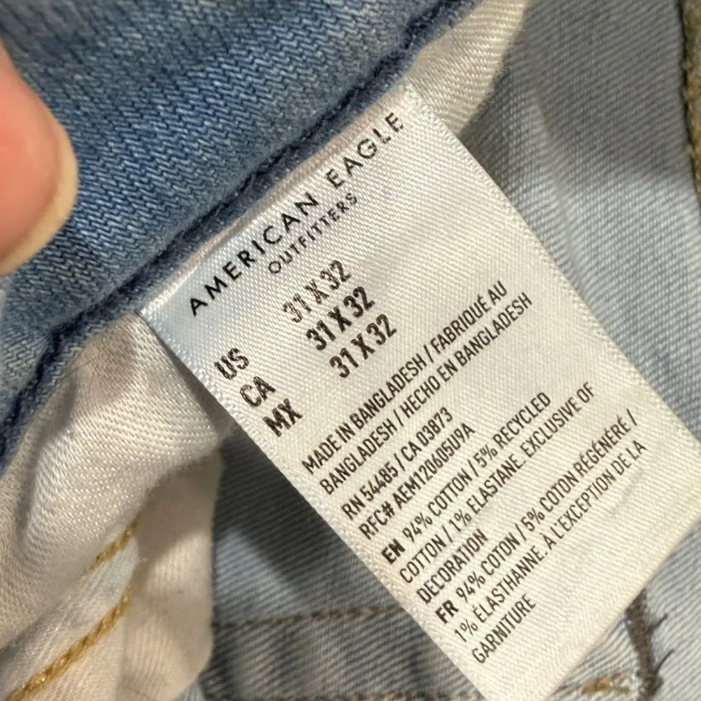 American Eagle Slim Straight Jeans Mens 31x32 Light Wash Stretch Denim